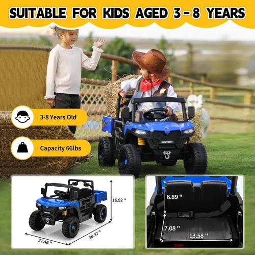 Vista 5 de TOBBI - Camión volquete para niños de 12 V, coche eléctrico para niños