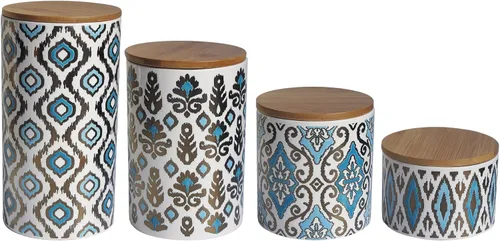 Vista 3 de American Atelier Juego de recipientes Arabesque de cerámica, azul, 4 piezas