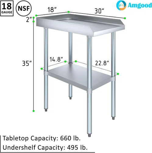 Vista 3 de AmGood Mesa de trabajo comercial con protector contra salpicaduras y salpicaduras laterales NSF