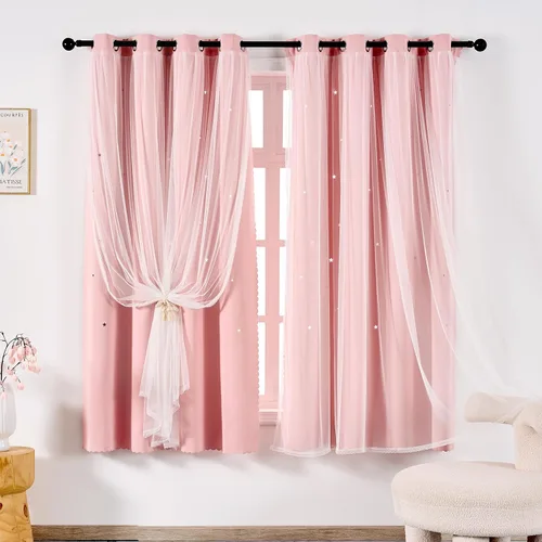 Vista 58 de indistar Cortinas opacas con recortes de estrellas para dormitorio de niña, cortinas de oscurecimiento para habitación de bebé, cortinas