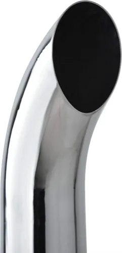 Vista 3 de Tubo de escape cromado de 5" de diámetro, 24" de longitud curvado, parte inferior acampanada con ranura