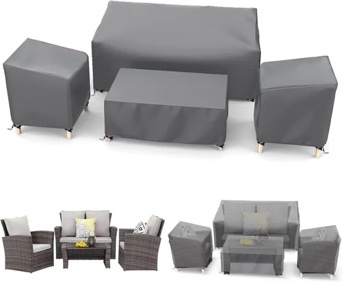 Vista 9 de STARTWO Outdoor Furniture Cover Waterproof, Patio Furniture Covers 4 Piece Set 600D Heavy Duty for Chairs, Couch, Table Coffee, Black