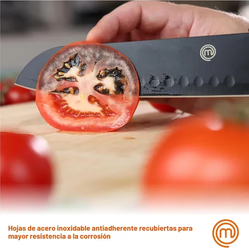 Vista 5 de MasterChef - Juego de cuchillos de cocina con bloque, 6 cuchillos de cocina y un soporte universal para cuchillos, hojas de acero inoxidable extra