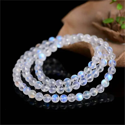 Vista 4 de Saturey Pulsera de tres vueltas de cristal curativo de piedra lunar azul natural genuina AAAAA, 0.236 pulgadas (color como se muestra)