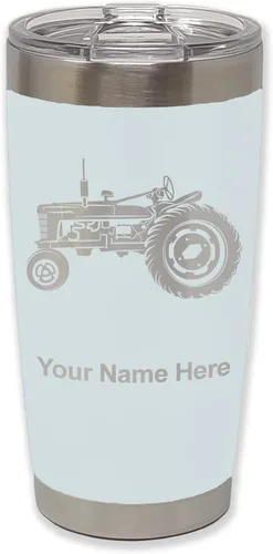 Vista 9 de LaserGram Vaso aislado al vacío de 20 onzas, Old Farm Tractor, grabado personalizado incluido (negro)