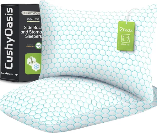 Vista 10 de CushyOasis - Juego de 2 almohadas de espuma viscoelástica triturada para dormir, almohadas de cama con sistema de enfriamiento, almohadas ajustables