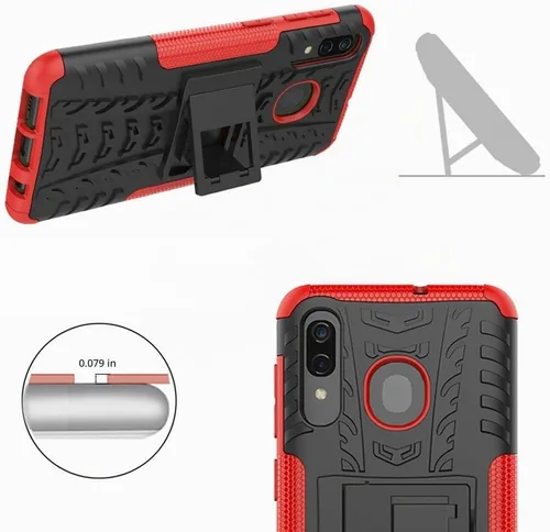 Vista 3 de Asuwish Funda de teléfono para Samsung Galaxy A20 A30 con protector de pantalla de vidrio templado y soporte delgado, funda protectora híbrida Rojo