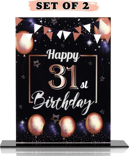 Vista 44 de LINGTEER Decoraciones de feliz cumpleaños número 11, 2 piezas de soporte de acrílico con impresión de pie rosa y azul, tablero de telón de fondo