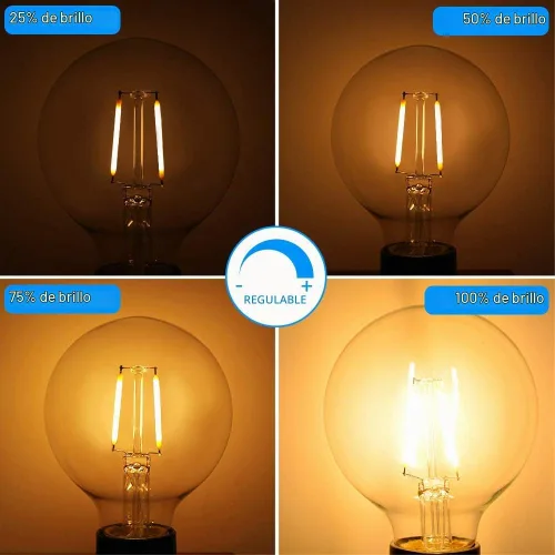 Vista 4 de Energetic Lighting Edison - Bombilla LED regulable, globo G25, equivalente a 60 W, luz blanca suave de 2700 K, base norma E26, con certificación UL