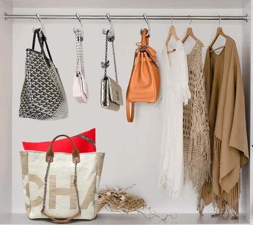 Vista 7 de Bag-a-Vie Colgador de bolso para armario, ganchos organizadores de bolsos para colgar bolsas y bolsos, proteger la forma de la bolsa y organizar