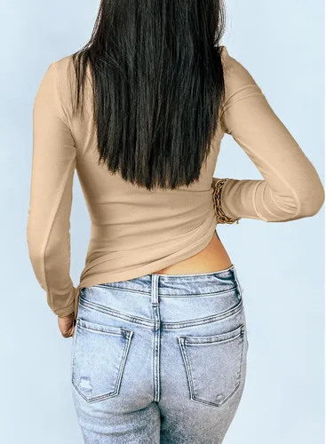 Vista 4 de Dokotoo Camisetas básicas de manga corta con cuello redondo y botones para mujer