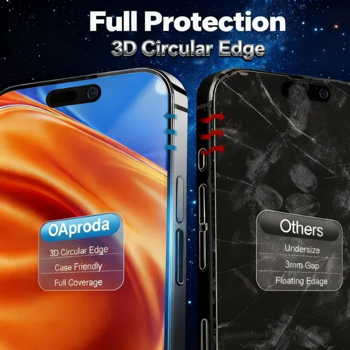 Vista 4 de OAproda Protector de pantalla para iPhone 15 Pro Max, vidrio templado 9H+ de grado militar, protección inastillable de 12 pies, fácil instalación