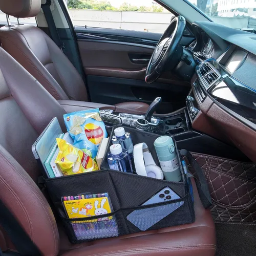 Vista 9 de Caja Organizadora de Asiento Delantero-Trasero para Automóvil - Organizador Portátil de Asiento de Pasajero, Organizador de Asiento de Automóvil