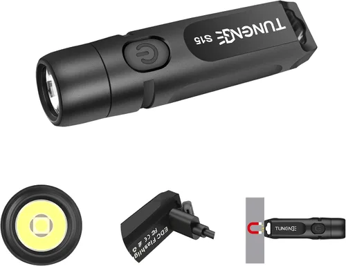Vista 8 de Linterna recargable S15 con llavero 2 unidades, 650 lúmenes súper brillante EDC mini luz LED, luz de bolsillo portátil para emergencias, senderismo