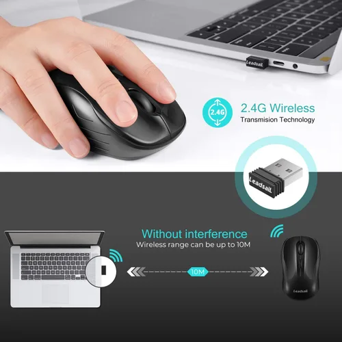 Vista 3 de LeadsaiL Ratón inalámbrico silencioso 2.4G USB ordenador compacto óptico inalámbrico mini ratón silencioso, silencioso, 4 botones, 3 DPI ajustables