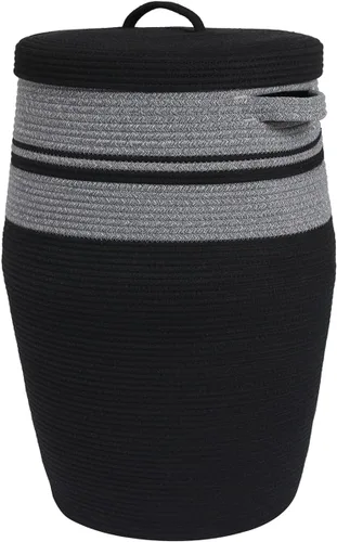 Vista 18 de Cesta alta de cuerda de algodón hecha a mano de 26"x20" con tapa, elegante forma de frasco con cubierta, cesto para ropa con tapa, para dormitorio