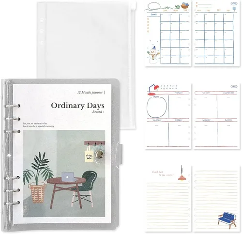 Vista 21 de Monolike A5 FALL IN NEWTRO Ver.2 Diary Set, Be full of happiness - Academic Planner Weekly & Monthly Planner with PVC Cover, Zipper bag, Sticker