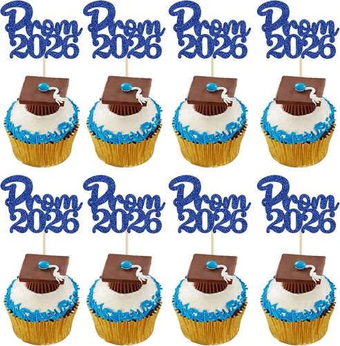 Vista 15 de Gyufise 24 piezas de decoración para cupcakes con purpurina para graduación 2026, decoración de pasteles para graduación 2026, decoración de Negro