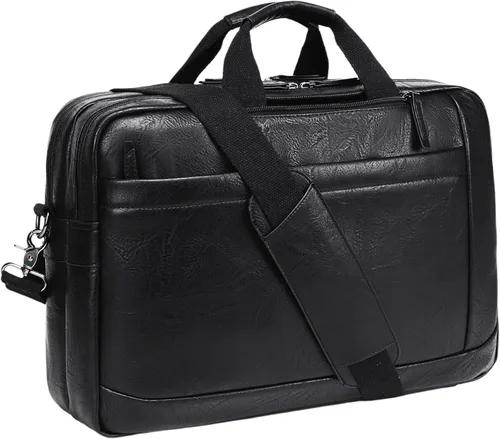 Vista 10 de Bolso de Mensajero de Cuero Sintético para Hombre Bolsa de Laptop de 17-17.3 Pulgadas para Hombre Bolsa de Cuero de Oficina Convertible Mochila 3