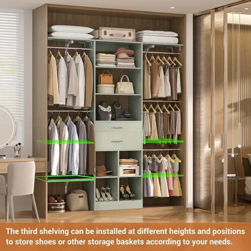 Vista 5 de Sistema de armario pequeño de 5 pies, sistema organizador de armario para bebés con cajones de madera, sistema de vestidor de 60 pulgadas con 5