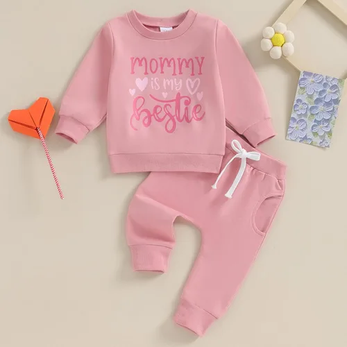 Vista 3 de KMBANGI Ropa de bebé niña de manga larga con cuello redondo y estampado de letras, sudadera elástica para otoño e invierno