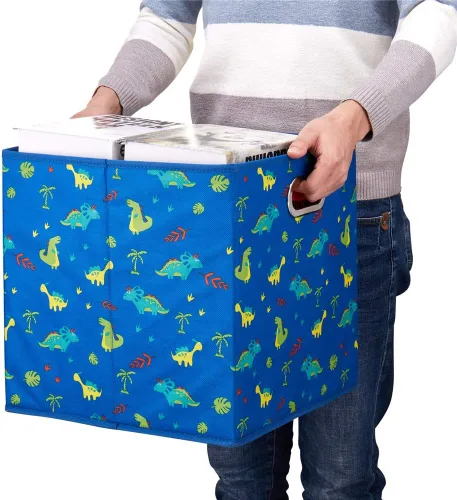 Vista 2 de QY-SC06-3 - Cubos de almacenamiento de tela de dinosaurio para niños de 13 x 13 x 13 pulgadas, cubos de almacenamiento de color azul marino, cajas