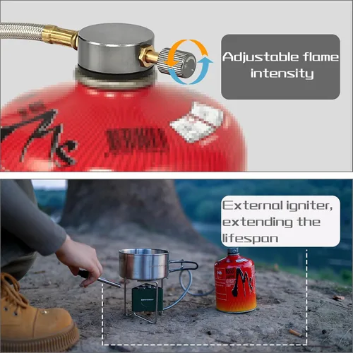 Vista 2 de Whitsunday Estufa de camping de 6800 W, 3 quemadores, resistente al viento, portátil, con adaptador de recipiente de combustible, encendido