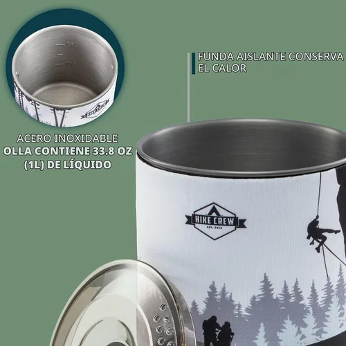Vista 6 de HikeCrew - Estufa portátil a gas y sistema de cocina, placa de cocina compacta para acampar con olla de 1 litro, tapa de silicona, mango plegable