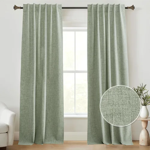 Vista 15 de StangH Cortinas Opacas con Pliegues Pinzados para Dormitorio, Cortinas de Ventana con Textura de Lino Beige con Ganchos, Aislante de Energía Neutro