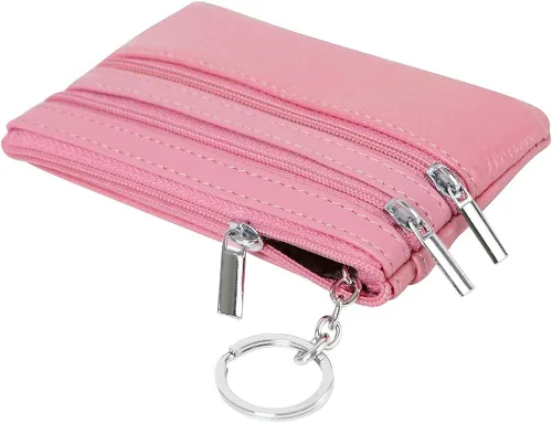 Vista 5 de Monedero de cuero auténtico para mujer con llavero