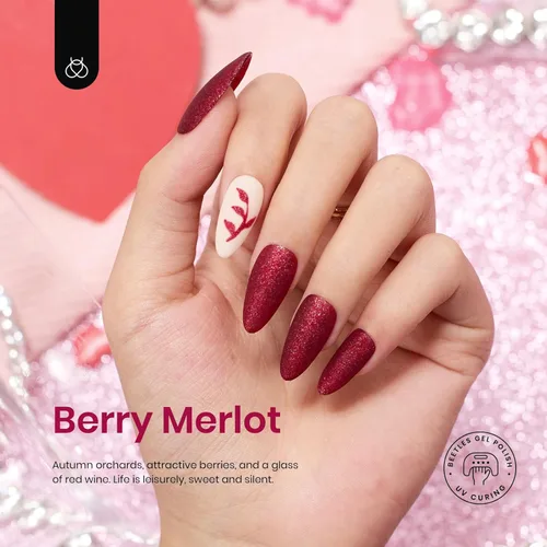 Vista 4 de beetles - Juego de esmaltes en gel color borgoña – Berry Merlot 6, ciruela, cereza, moca, rojo, otoño-invierno, morado oscuro, vino púrpura oscuro