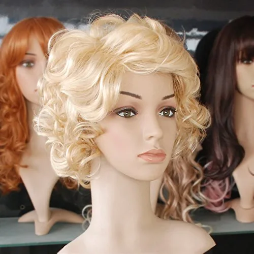 Vista 6 de mzcurse Peluca de cabello rizado ondulado retro rubio para mujer (dorado)