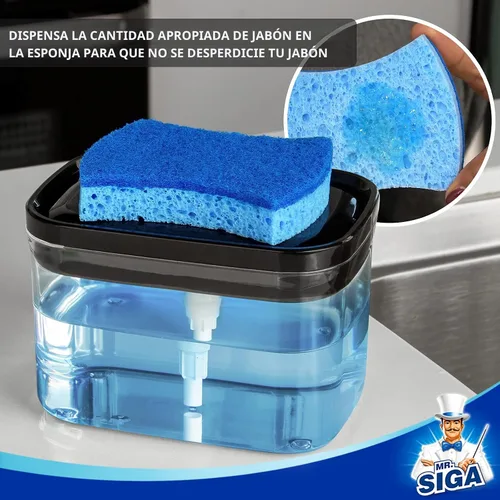 Vista 3 de MR.SIGA Dispensador de Jabón para Platos de Cocina, Portacepillas Premium 2 en 1, Dispensador de Bomba de Jabón para Lavado de Platos para Encimera