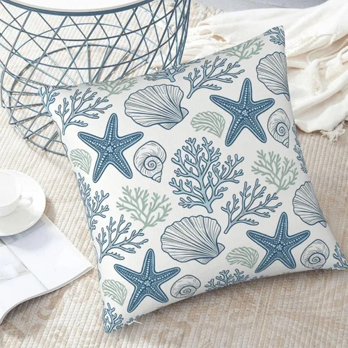 Vista 9 de Fundas de almohada de playa costera 18x18, juego de 2, fundas de almohada decorativas con diseño de estrella de mar y caballito de mar