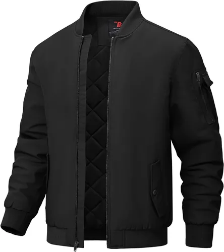 Vista 18 de BGOWATU - Chaqueta para hombre, impermeable, acolchada, tipo bomber, casual, para otoño e invierno, cálida y acolchada