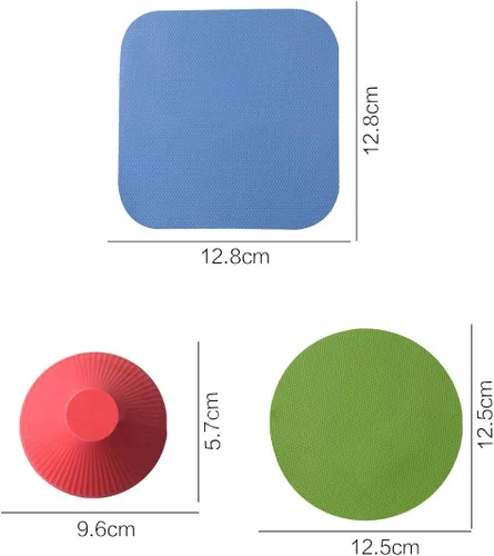 Vista 4 de Juego de 3 agarraderas para tarros, 9 piezas multiusos reutilizables de goma para abridor de tarros, almohadillas de agarre redondas, posavasos