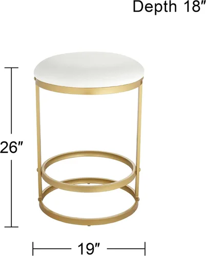Vista 2 de 55 Downing Street Palmer Taburete de bar de metal dorado de 26 pulgadas de alto, cojín tapizado de tela blanca moderna con reposapiés para cocina