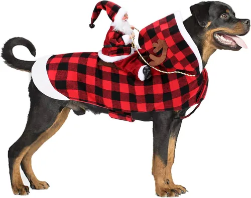 Vista 21 de BWOGUE Disfraz de Navidad de Papá Noel para perro, disfraz de cosplay para perros pequeños, medianos y grandes, gatos Chef Santa Claus