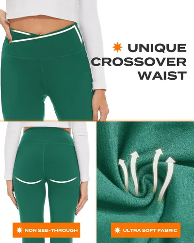 Vista 157 de TNNZEET Leggings acampanados negros para mujer, pantalones de yoga cruzados con bolsillos, corte de bota, leggings acampanados