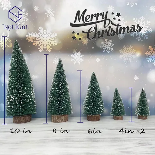 Vista 7 de mini Christmas Tree Bottle Brush Christmas Trees with Wooden Bases Christmas Decorations for Party Table top decer Christmas Tree （5pcs） Verde