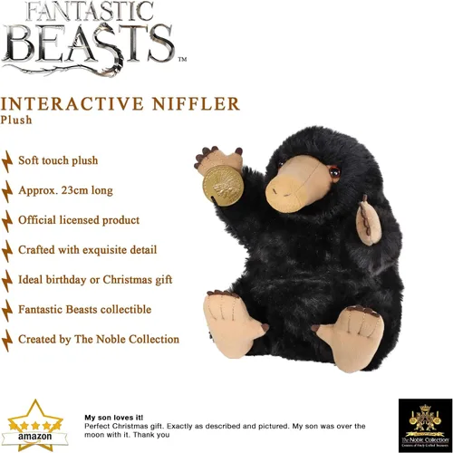 Vista 3 de The Noble Collection Wizarding World Fantastic Beasts Niffler - Marioneta de peluche interactiva electrónica