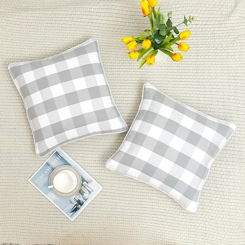 Vista 9 de Amzdecor Buffalo - Fundas de almohada a cuadros beige y blanco, 18 x 18 pulgadas, paquete de 2