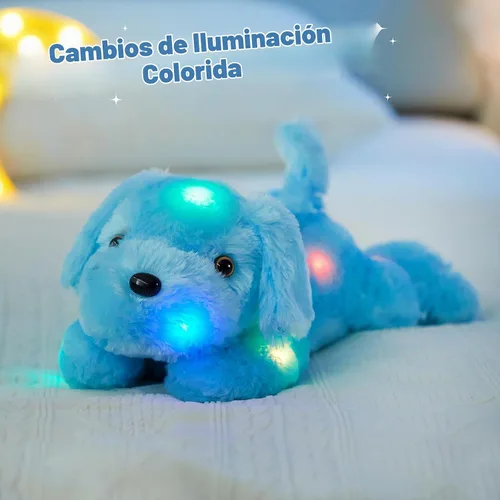 Vista 4 de Perrito de peluche con luz LED para ver por la noche, 20 pulgadas, de WEWILL, Azul