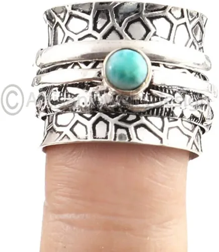 Vista 2 de ArtisanJewelrydesign Larimar Spinner Ring, 925 Silver Ring, Larimar Jewelry For Women, Handmade Ring, Boho Ring, Halloween Gift, Spinner Silver