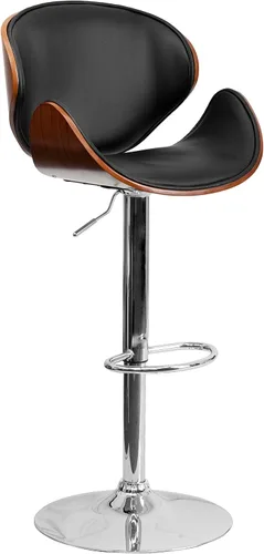 Vista 9 de Taburete de bar Flash Furniture de madera de haya con altura ajustable y asiento y respaldo de vinilo negro curvado, Espuma Madera Vinilo, Hayedo