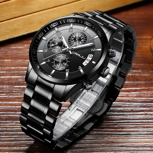 Vista 4 de CRRJU - Reloj de pulsera, de acero inoxidable para hombre, resistente al agua, cronógrafo, correa de acero inoxidable