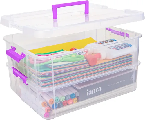 Vista 7 de TERGOO Contenedores de almacenamiento de plástico de 2 capas con tapas, caja transparente multiusos apilable y portátil, organizadores portátiles