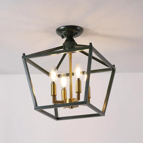 Vista 2 de JONATHAN Y Plains JYL7610H - Farol semiempotrado de hierro con 4 luces de 12 pulgadas, diseño de pagoda de marco abierto moderno de granja con jaula