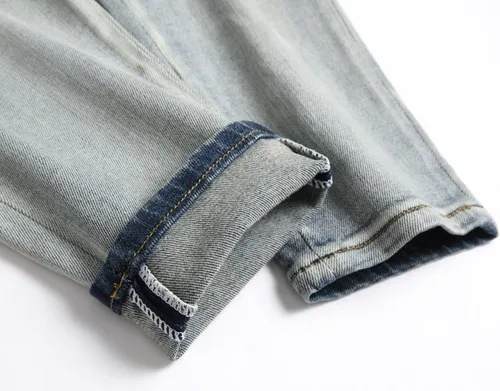 Vista 7 de OIIIO - Jeans elásticos rasgados de ajuste regular para hombre