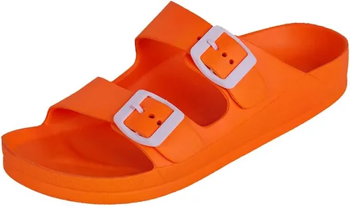 Vista 13 de FUNKYMONKEY - Sandalias bajas cómodas para mujer, hechas de etilvinilacetato, ajustables con hebilla doble